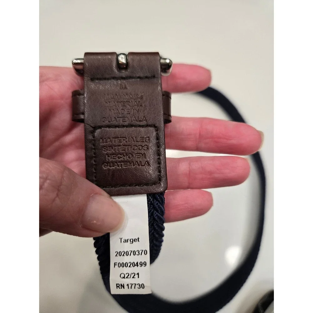 Target Kids Navy Blue Brown Braided Stretch Belt Silver Buckle Size M 202070370